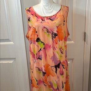 Orange and Pink Sleeveless Scoop Neck Sundress Size 16W